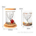 Base de bambú de acuario de vidrio pequeño mini peces